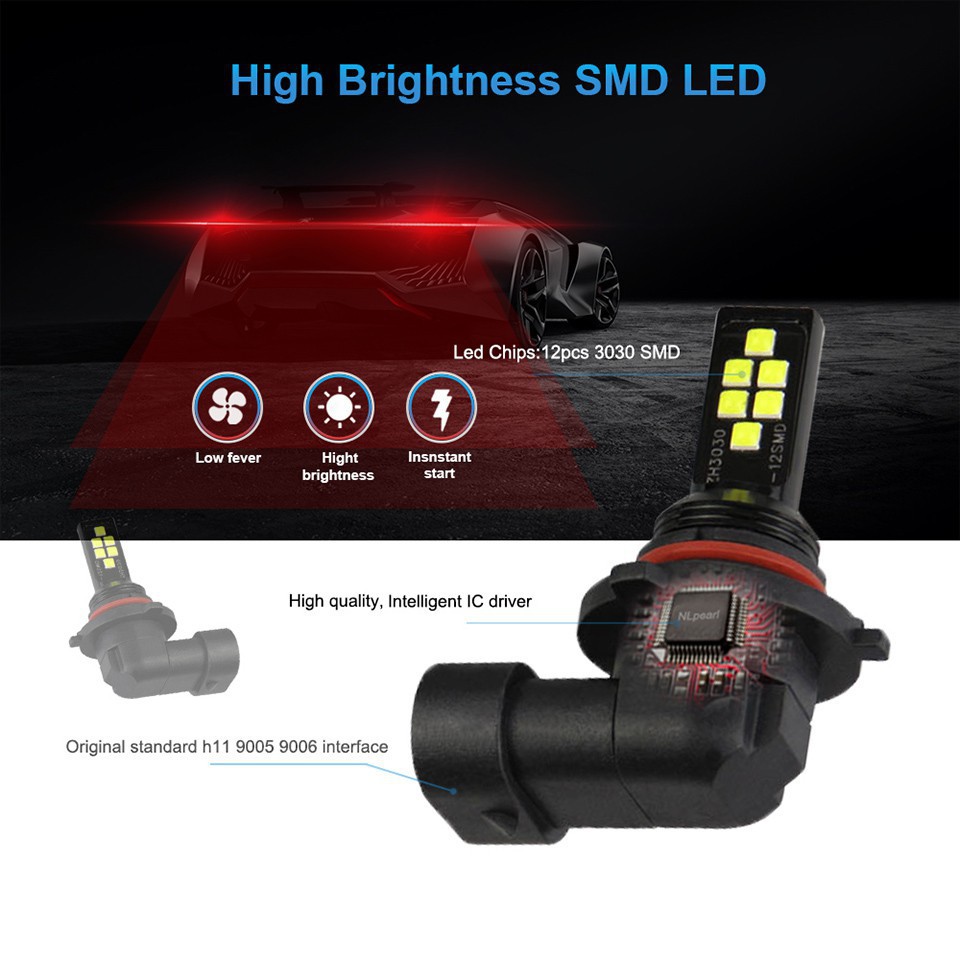 Bóng đèn LED H1 H3 H4 H7 H11 H8 siêu sáng 3030 SDM 9005 9006 DC 12V cho xe hơi