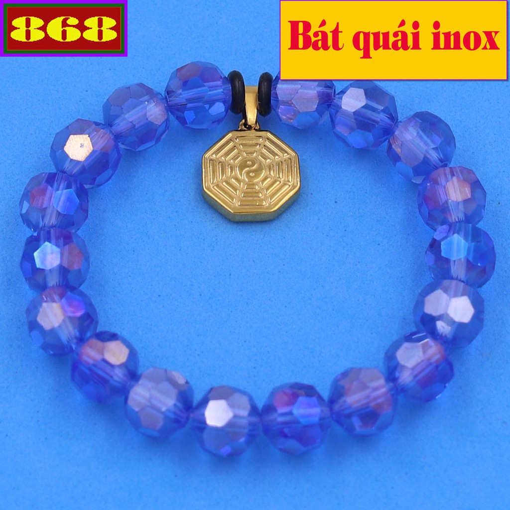 Vòng tay thủy tinh cắt giác xanh dương 10 ly bát quái inox VFLGXDBQV10