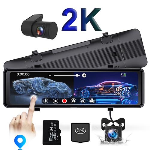 Camera hành trình kép 12 inch với camera trước tách rời, màn hình cảm ứng chống chói HD1920P, tầm nhìn ban đêm, giám sát