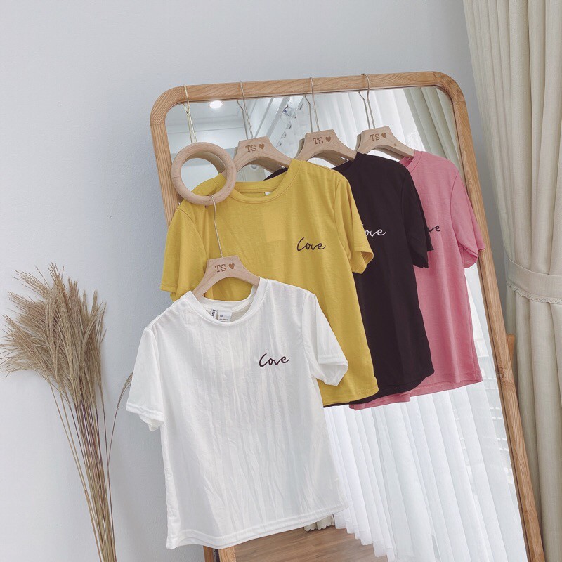 ÁO PHÔNG GIẤY LOVE CỔ TRÒN SIÊU NHẸ MÁT NỮ (HÌNH THẬT)