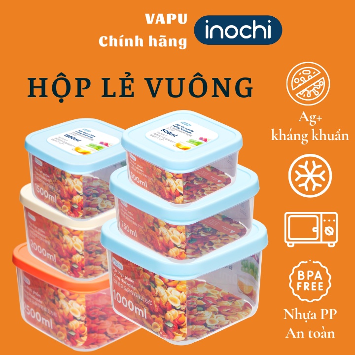 Hộp nhựa đựng đồ ăn, cơm văn phòng, bảo quản thực phẩm Inochi Hokkaido vuông, đựng đồ ăn cho bé, thay thủy tinh, VapuHCM