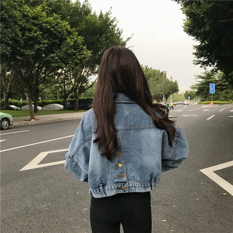 Women's Korean style loose short long sleeve denim jacket