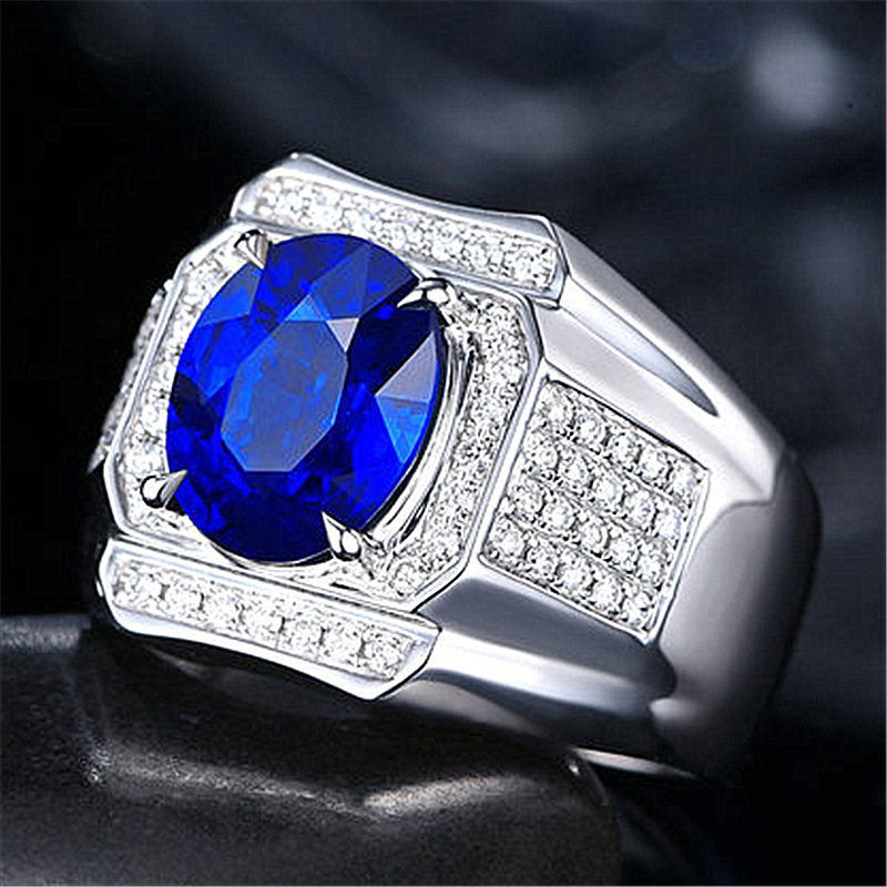 Nhẫn Thép Titan Đính Đá Zircon Xanh Dương Phong Cách Hip Hop Thời Trang Cho Nam