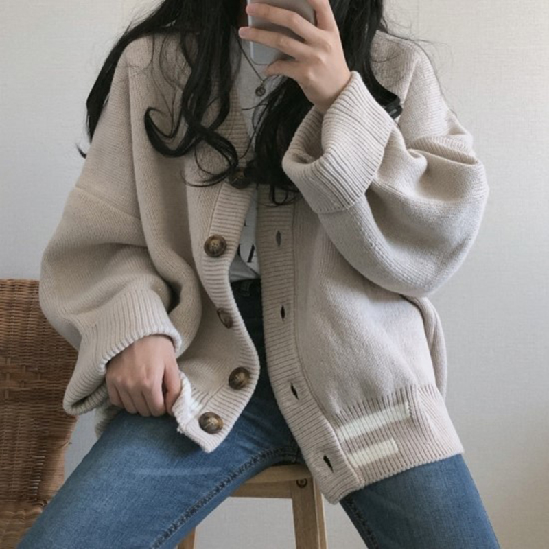 Áo khoác cardigan SUXI dài tay cổ chữ V phong cách Hàn Quốc thời trang cho nữ