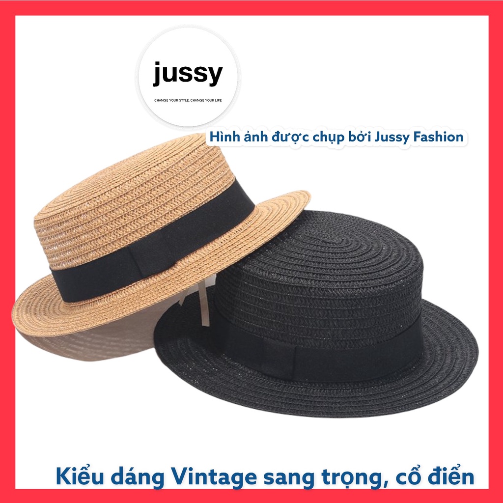 Mũ Cói Rộng Vành Đầu Bằng Jussy Fashion Kiểu Dáng Nón Cói Đi Biển Cho Nữ Nhiều Màu Hot Trend Kèm Hộp To Giữ Form Nón