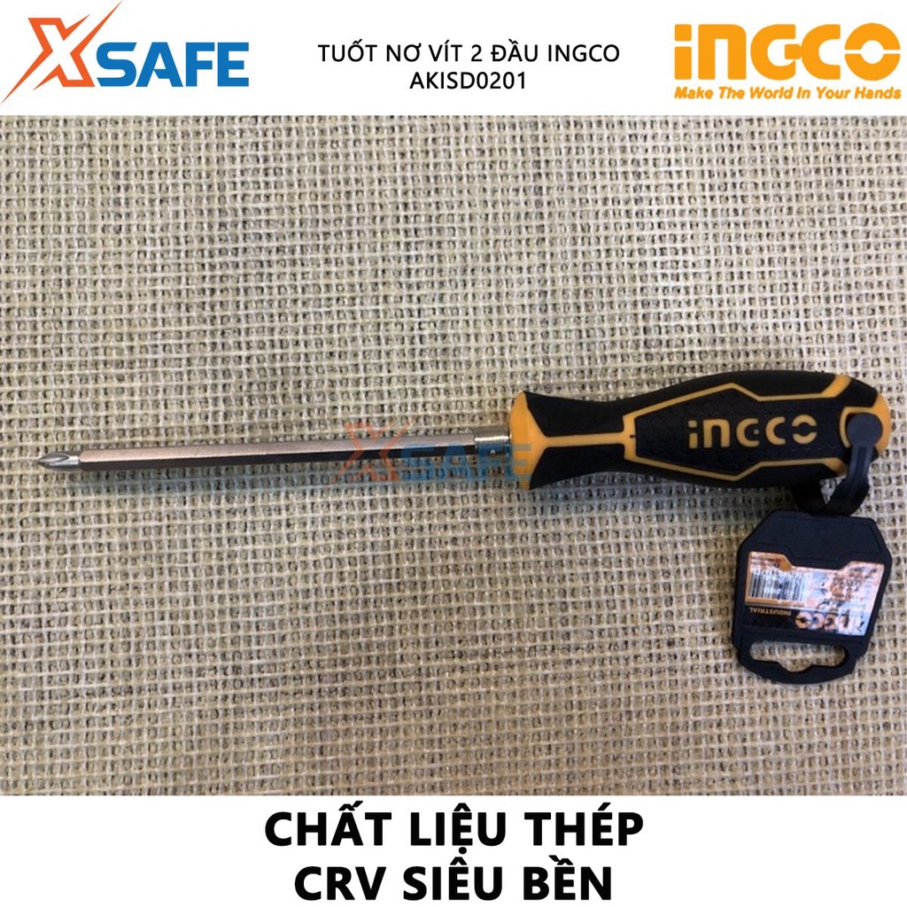 Tua vít 2 đầu INGCO AKISD0201 Tuốc nơ vít kích thước 6.35x160mm, tay cầm có thể hoán đổi lẫn nhau - Chính hãng