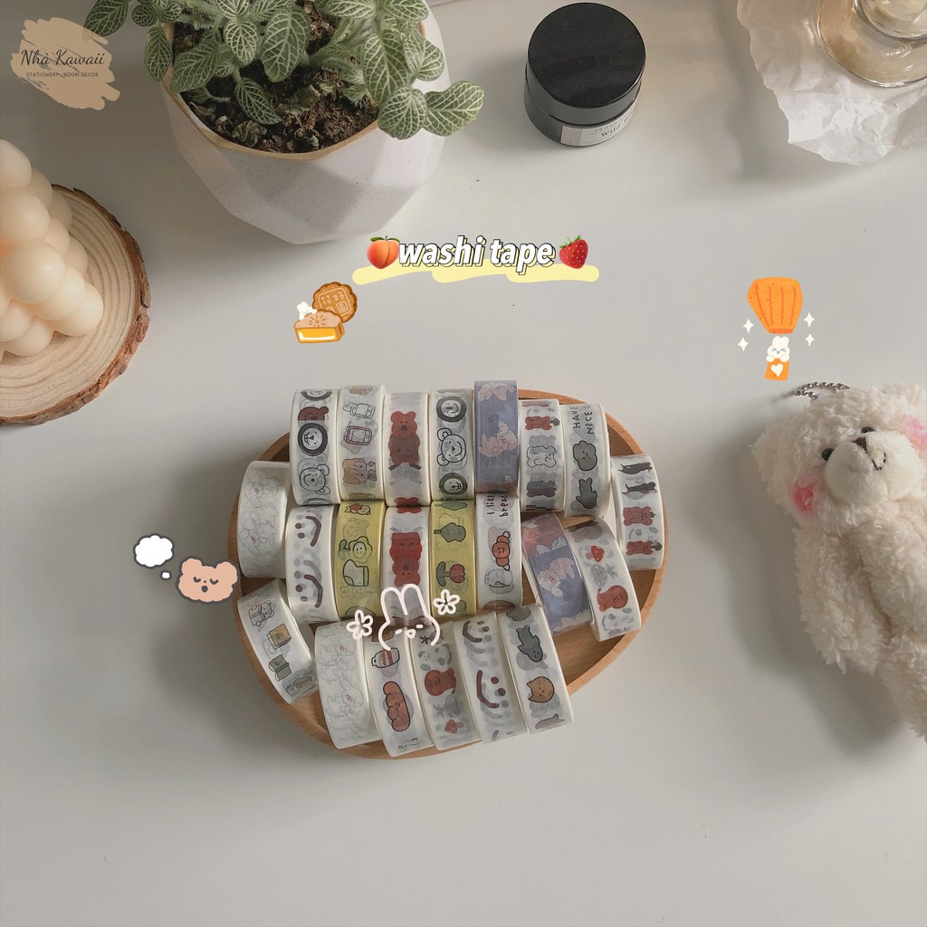 Băng dính washi tape hoạt hình phong cách Hàn Quốc
