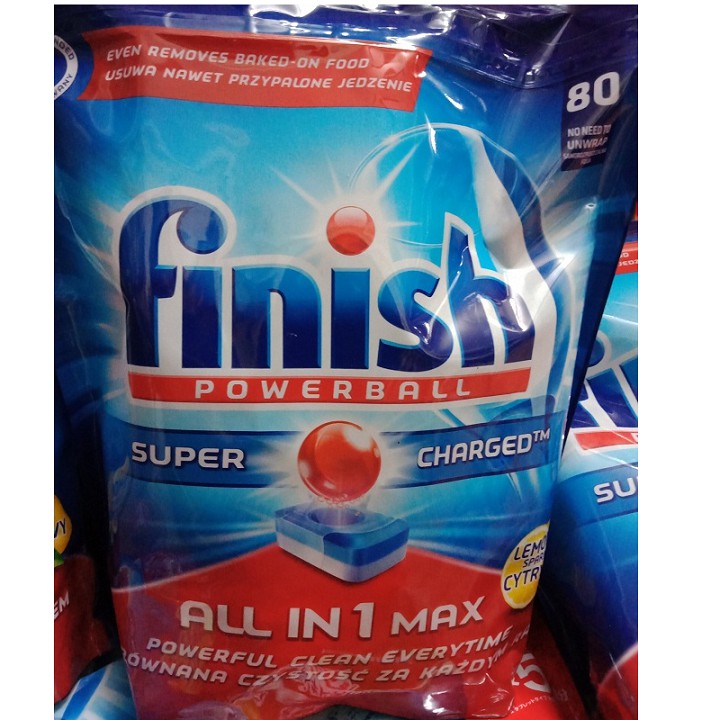 Viên rửa bát Finish  Allin1 max xuất xứ Đức Túi 80 viên) tổng hợp muối làm mềm nước . Nước làm bóng và chất làm sạch