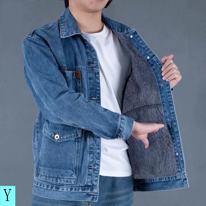 Áo Khoác Denim Lót Lông Cừu Dày Dặn Giữ Ấm Chống Mài Mòn Có Size Lớn Thời Trang Mùa Đông Cho Nam Giới