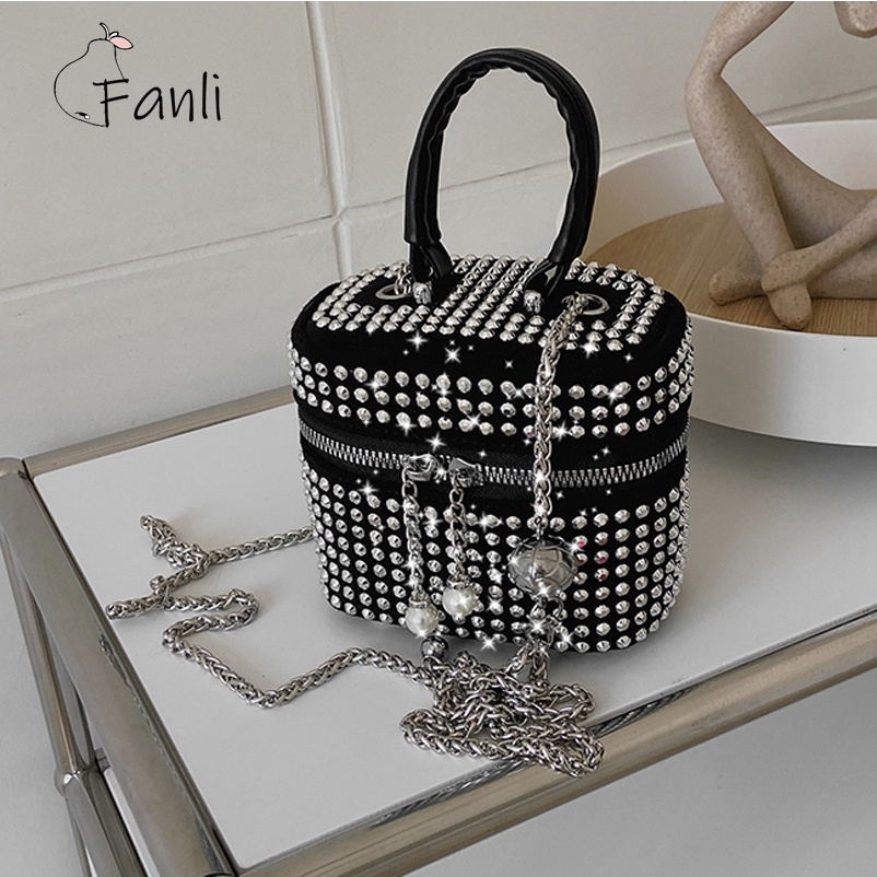 Túi Đeo Chéo mini Hình Vuông Đính Đá Lấp Lánh Phong Cách Hàn Quốc