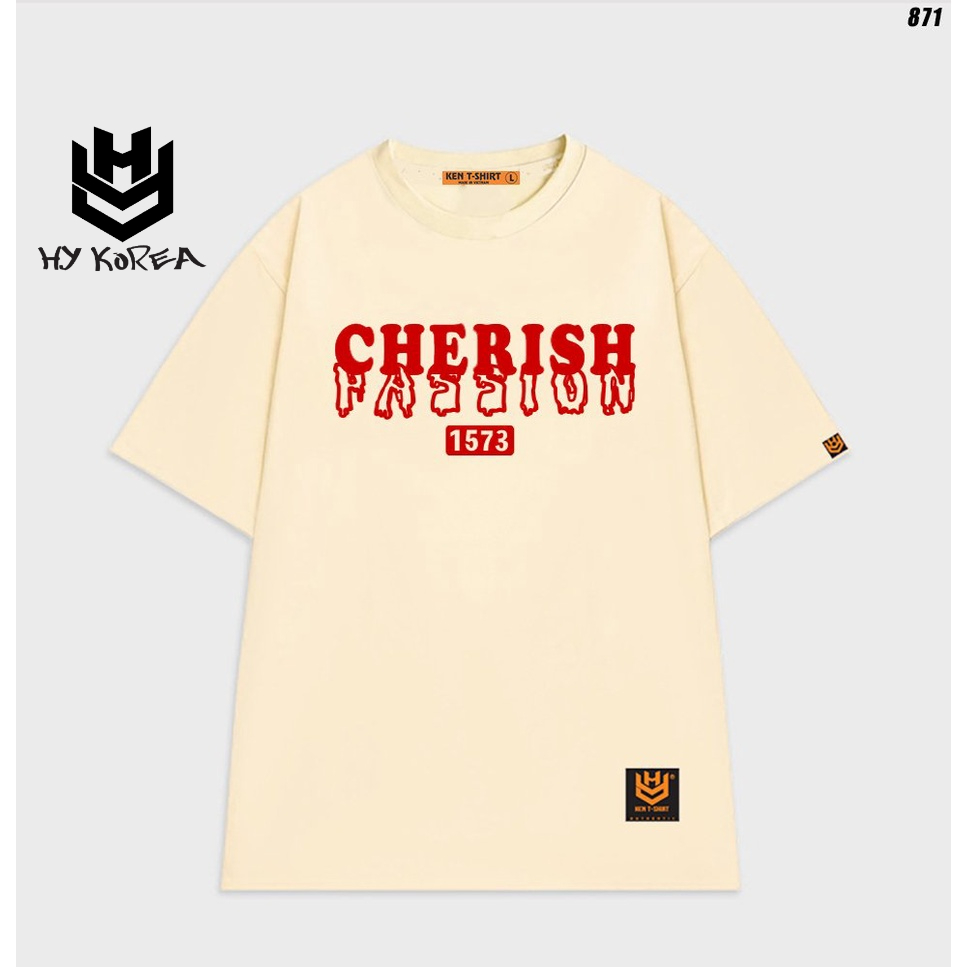 Áo thun unisex form rộng nam nữ tay lỡ đơn giản CHERISH 871 HY KOREA
