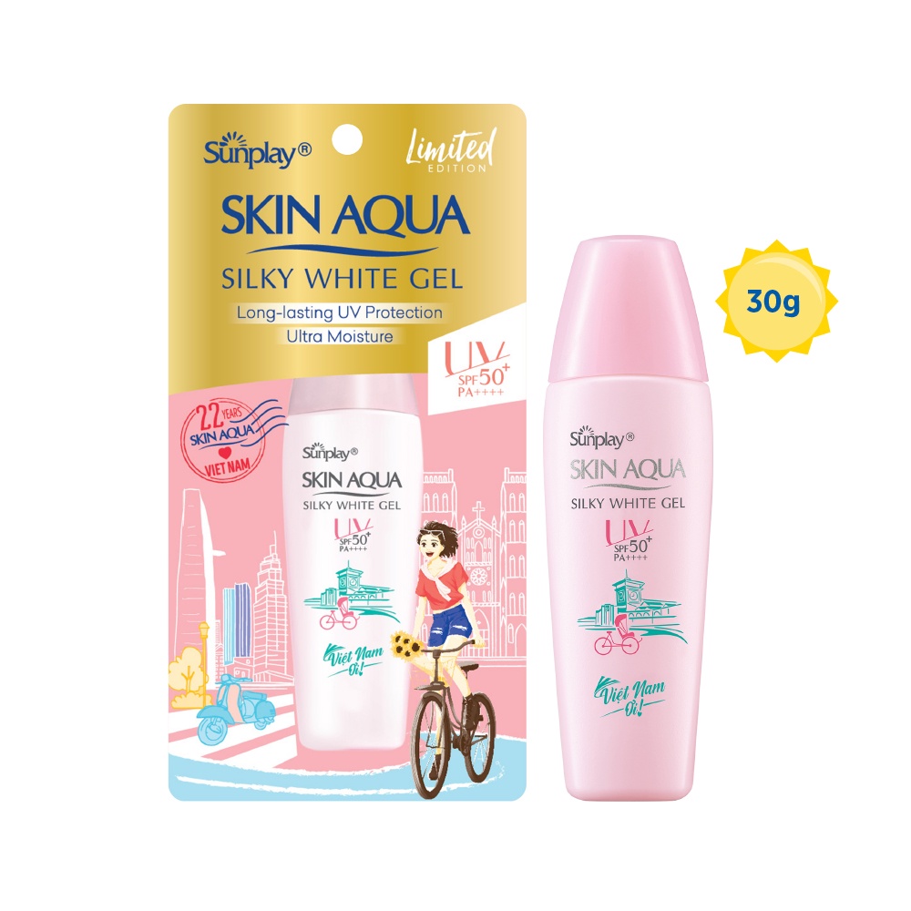 Gel chống nắng dưỡng da trắng mượt Sunplay Skin Aqua Silky White Gel SPF50+ 30g (Việt Nam Ơi - Limited Edition 2022)