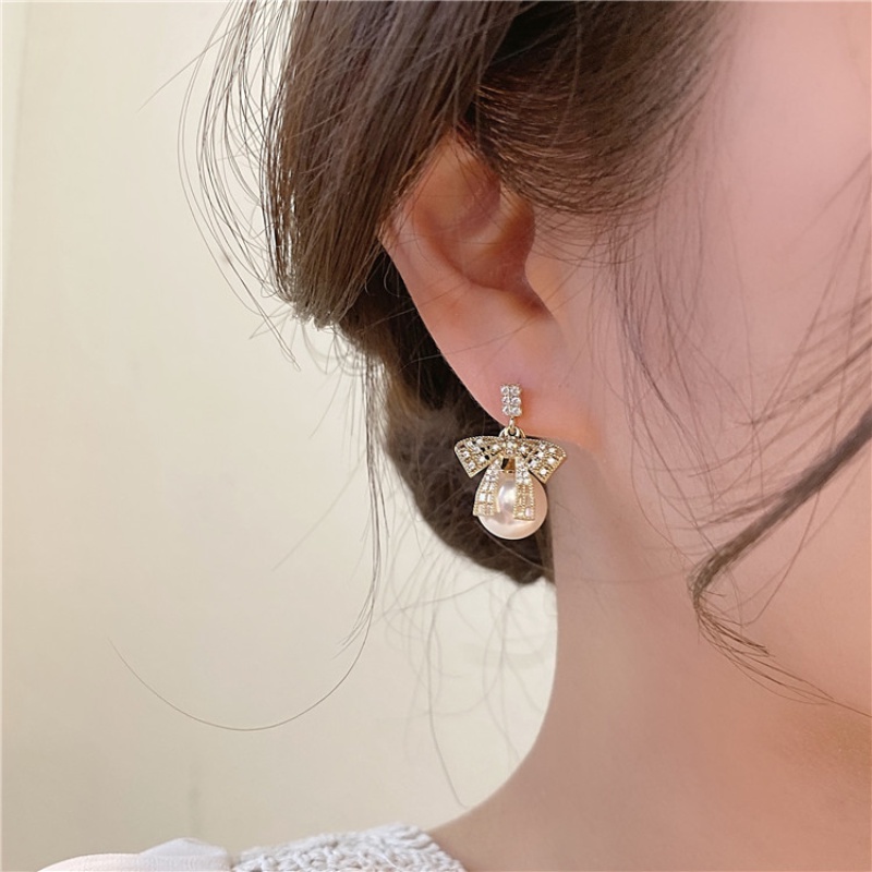 Bông Tai Hình Nơ Đính Đá Lấp Lánh Phong Cách Hàn Quốc Dành Cho Nữ