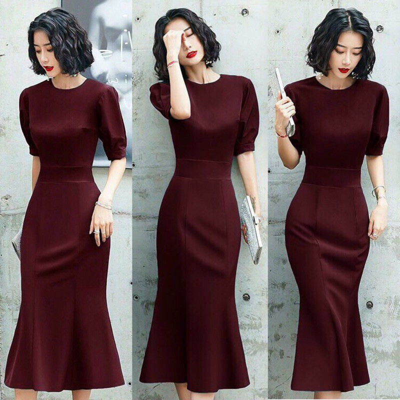 Đầm body đuôi cá tay phồng _ M L XL