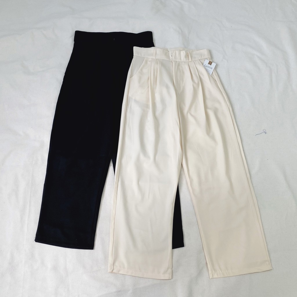 LEEVA - Quần tây nữ ống suông lưng cao eo co giãn 2 màu ulzzang girl Q037