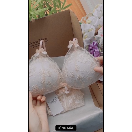 Bralette - Áo ngực nữ - Áo lót - Ren màu hồng kem R102 - Mút mỏng- Voanmya - Pastel Bralette