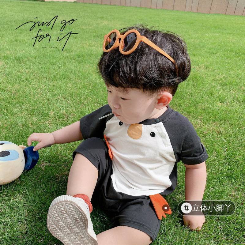 Bộ Áo Liền Quần Mùa Hè Bằng Vải Cotton Dễ Thương Phong Cách Phương Tây Cho Bé Trai
