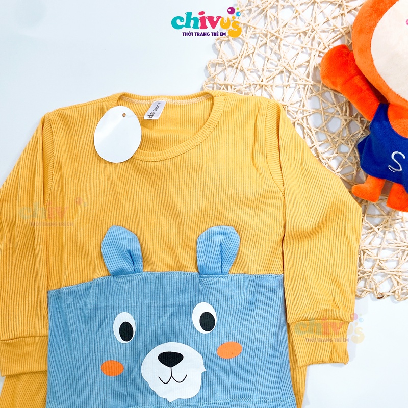 Bộ cotton tăm cho bé CHIVU'sKID bộ dài tay cho bé trai bé gái chất len tăm họa tiết ngộ nghĩnh đáng yêu