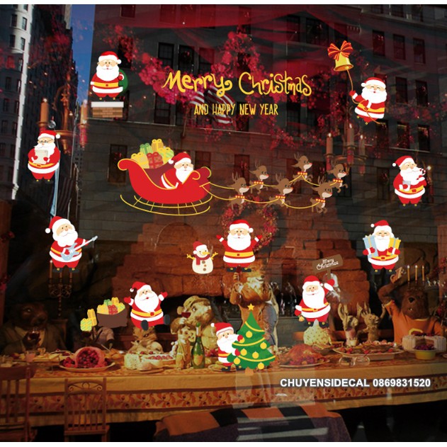 Decal trang trí tường Noel - Nhiều Ông già Noel tí hon