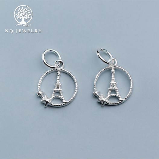 Charm bạc hình tròn chứa tháp treo - NQ Jewelry
