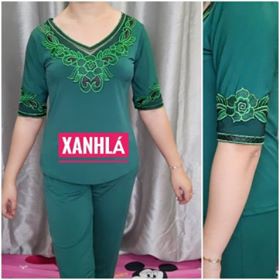 đồ bộ trung niên thun ladong tay lỡ quần dài phối ren | BigBuy360 - bigbuy360.vn