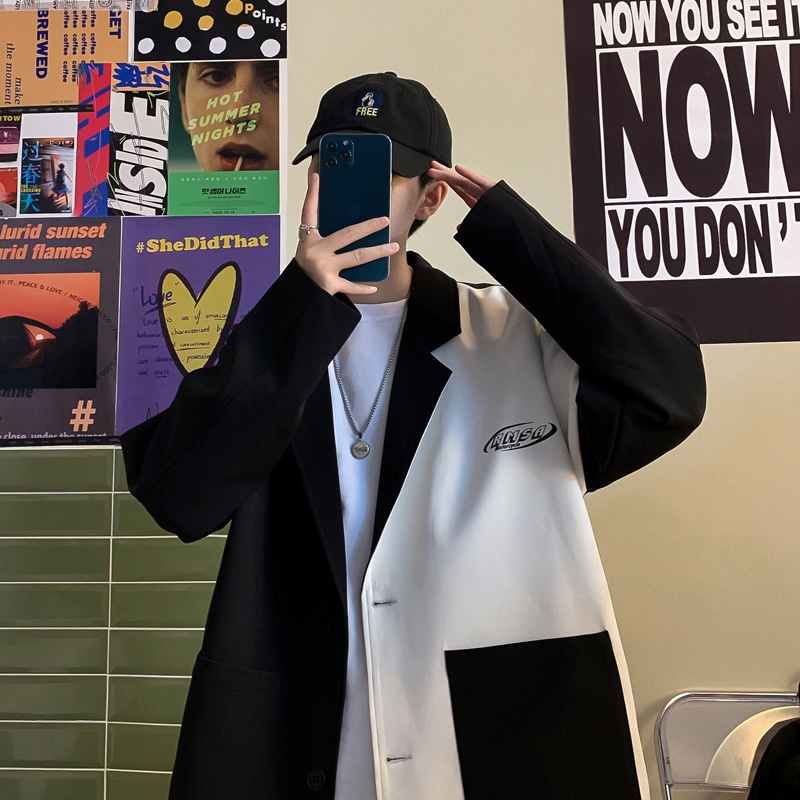 Áo khoác thiết kế màu sắc tương phản phong cách hip hop Hàn Quốc thời trang mùa xuân thu sang trọng cho nam cỡ nhỏ