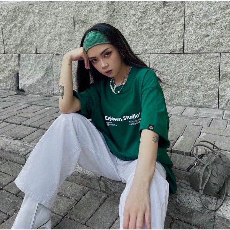 Áo Thun 18 EIGHTEEN STUDIO Nam Nữ Unisex Form Rộng Tay Lỡ, Áo Thun Xanh Lá, AT114 trending xu hướng, Men Lì Fashion