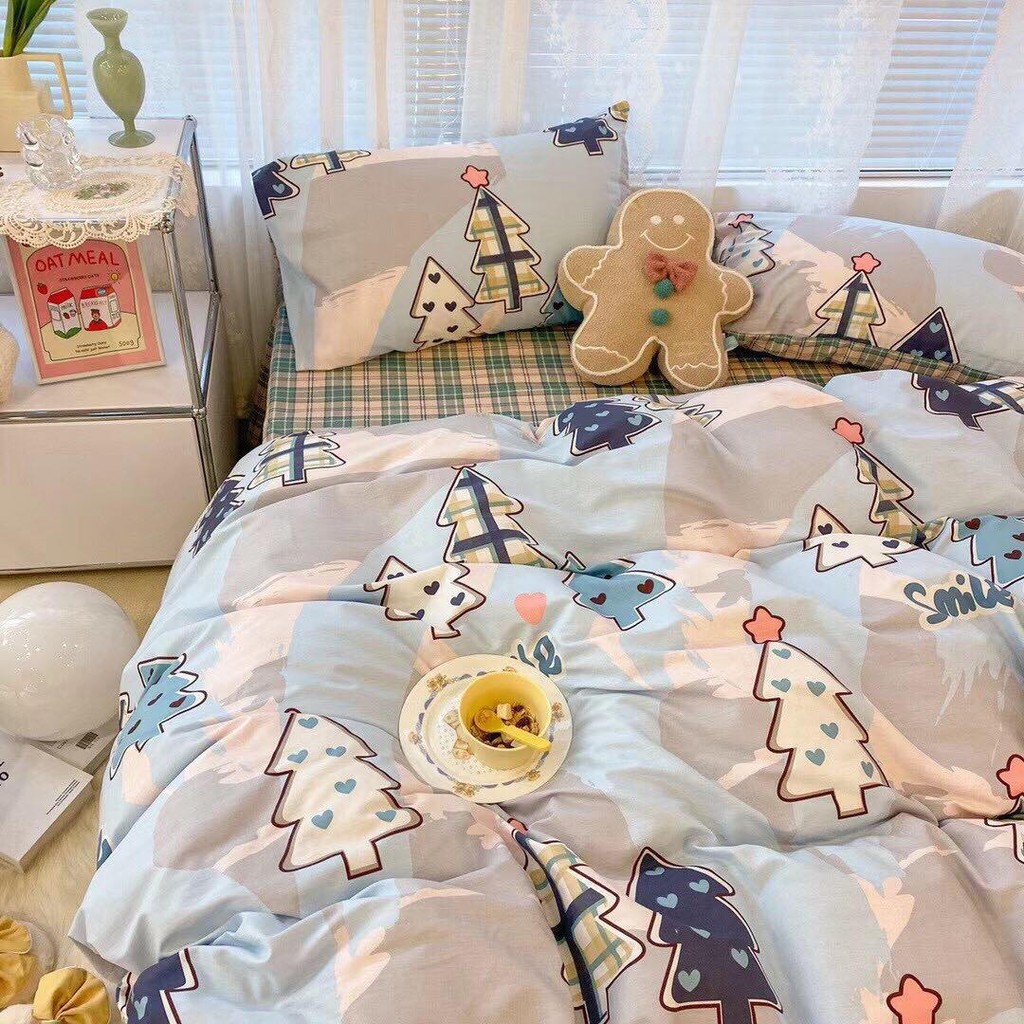 Bộ chăn ga gối Bo Decor cotton living mêm mại cao cấp bo chun miễn phí