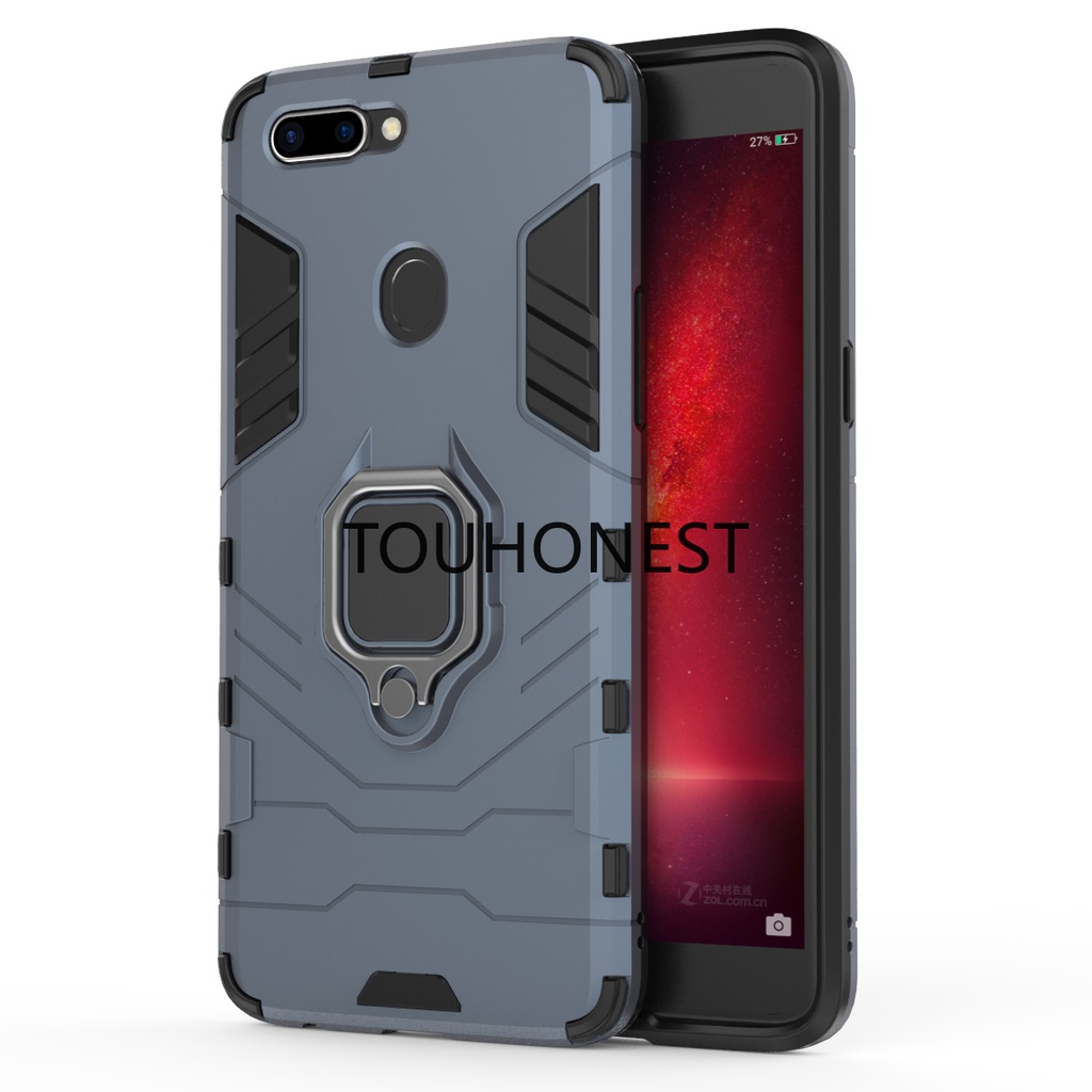 Ốp Điện Thoại Cứng Chống Sốc Kèm Vòng Đỡ Kim Loại Cho Casing Oppo R11 Plus Case Oppo R11S Plus Case Oppo R15X Case Oppo K1 Case Armor PC Shockproof Hard Cassing Cover Cases With Metal Ring Stand Phone Case