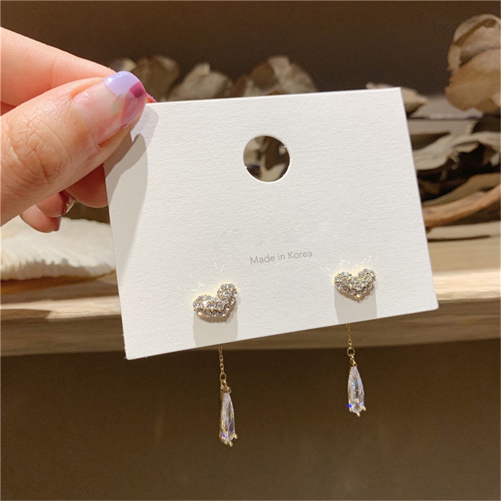 Bông Tai Hình Giọt Nước Phối Tua Rua Phong Cách Hàn Quốc Cho Nữ