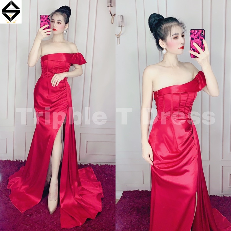 Đầm maxi body dạ hội lệch 1 vai sang trọng xẻ đùi TRIPBLE T DRESS - size S/M/L - MS206Y