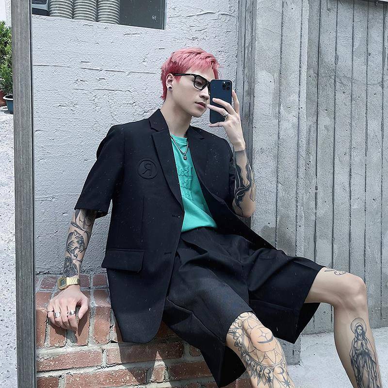 Áo Khoác Blazer Tay Ngắn Dáng Rộng Màu Sáng Phong Cách Hàn Quốc Sang Trọng Cho Nam