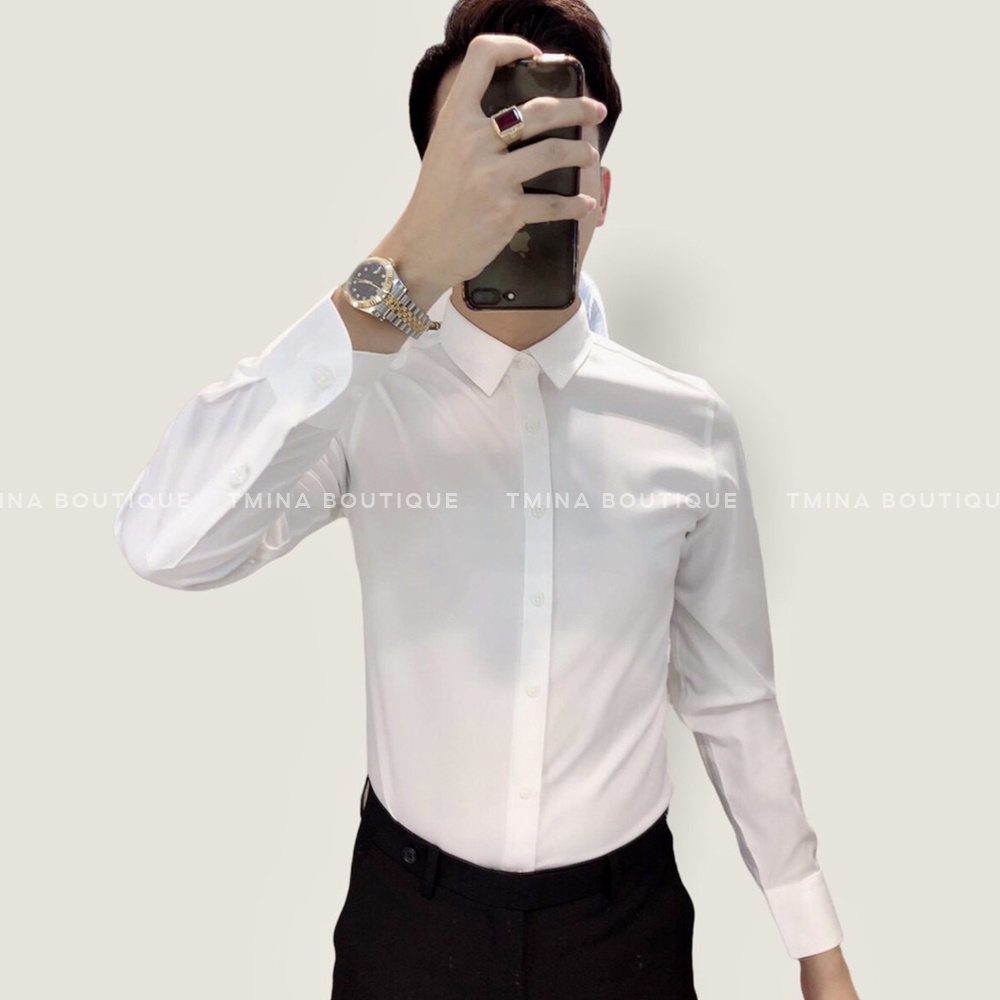 Áo sơ mi trắng cổ bẻ nam TMINA chất vải kate lụa không nhăn cao cấp thoáng mát - SM102 | BigBuy360 - bigbuy360.vn