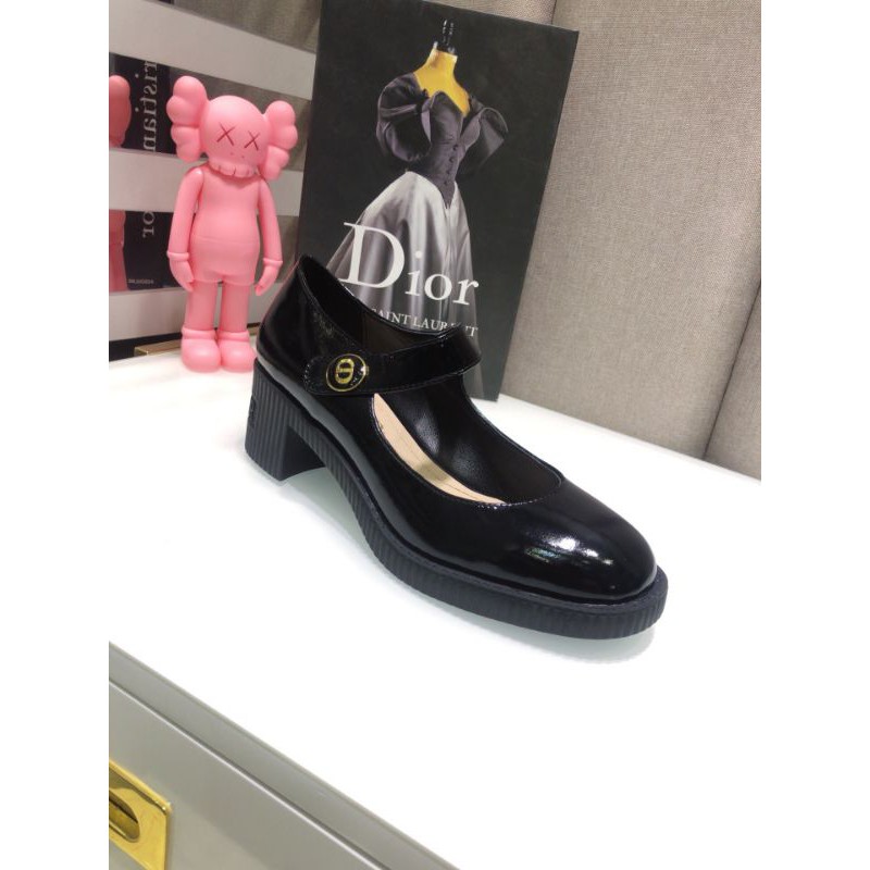 Giày cao gót nữ da thật mũi tròn kiểu búp bê gót 5cm Dior CD
