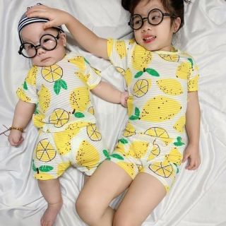 Bộ cotton sợi tre cho bé hàng Quảng Châu cộc tay