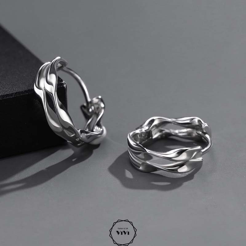 Bông tai bạc nam cá tính vòng xoắn đôi Douhelix – khuyên tai bạc ViVi_Gift