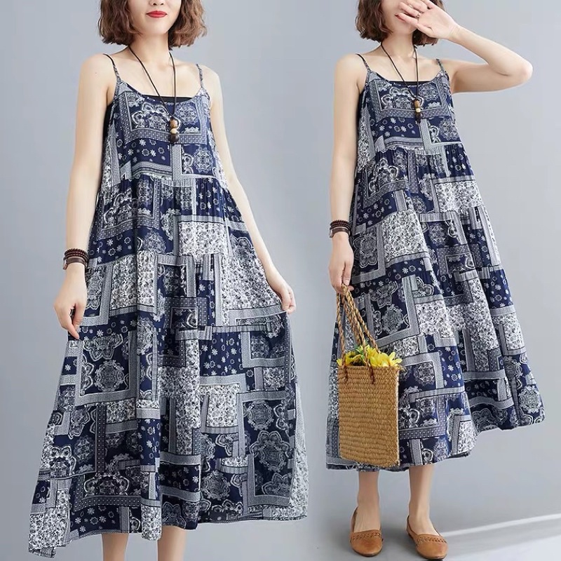 - Váy boho 2 dây hoạ tiết vintage