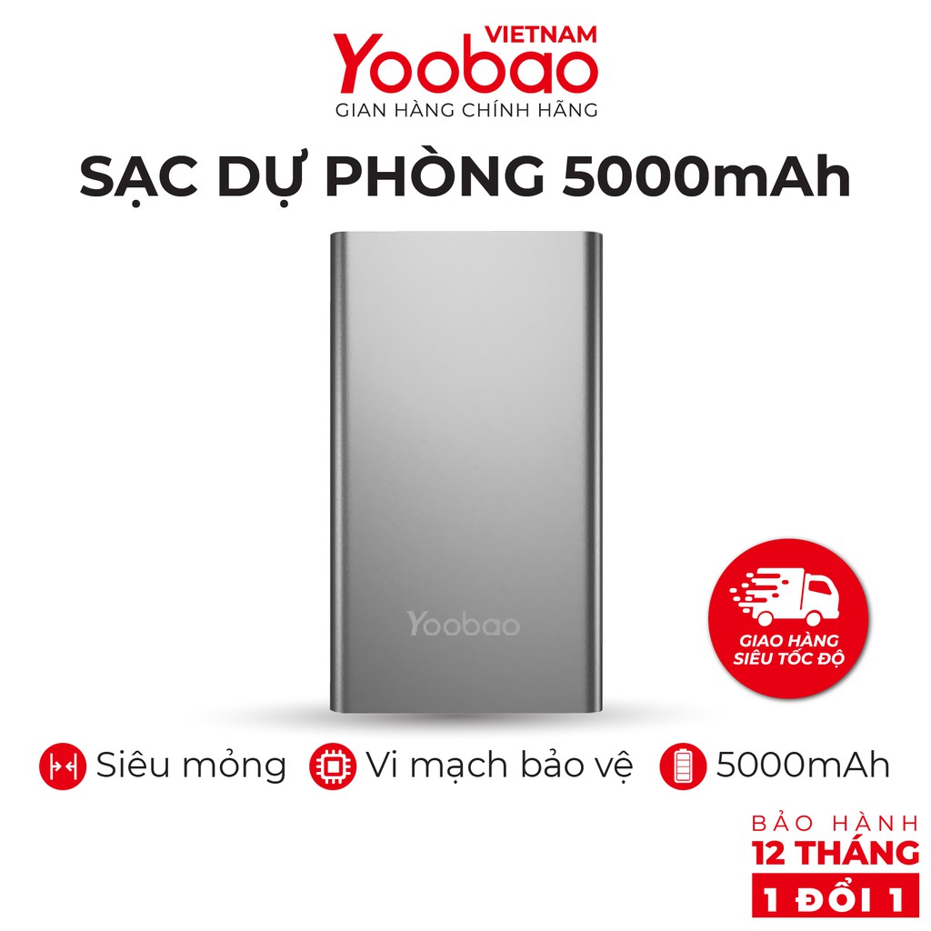 Sạc dự phòng 5000mAh Yoobao PL5 Polymer - Hàng chính hãng - Bảo hành 12 tháng 1 đổi 1