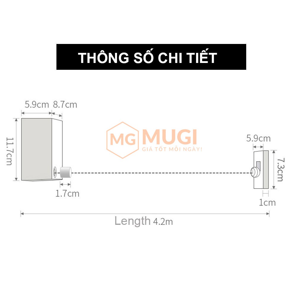 (BẢO HÀNH 3 THÁNG) Dây phơi quần áo, dây phơi đồ thông minh gắn tường tiện lợi - MUGI