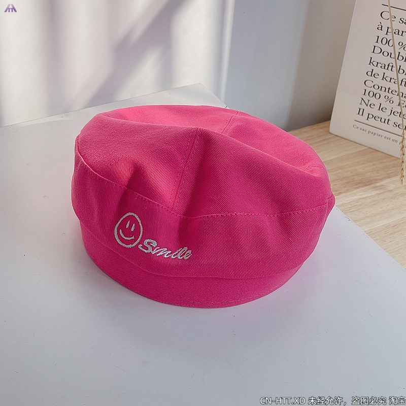 Mũ Beret Thêu Hình Mặt Cười Thời Trang Cho Bé