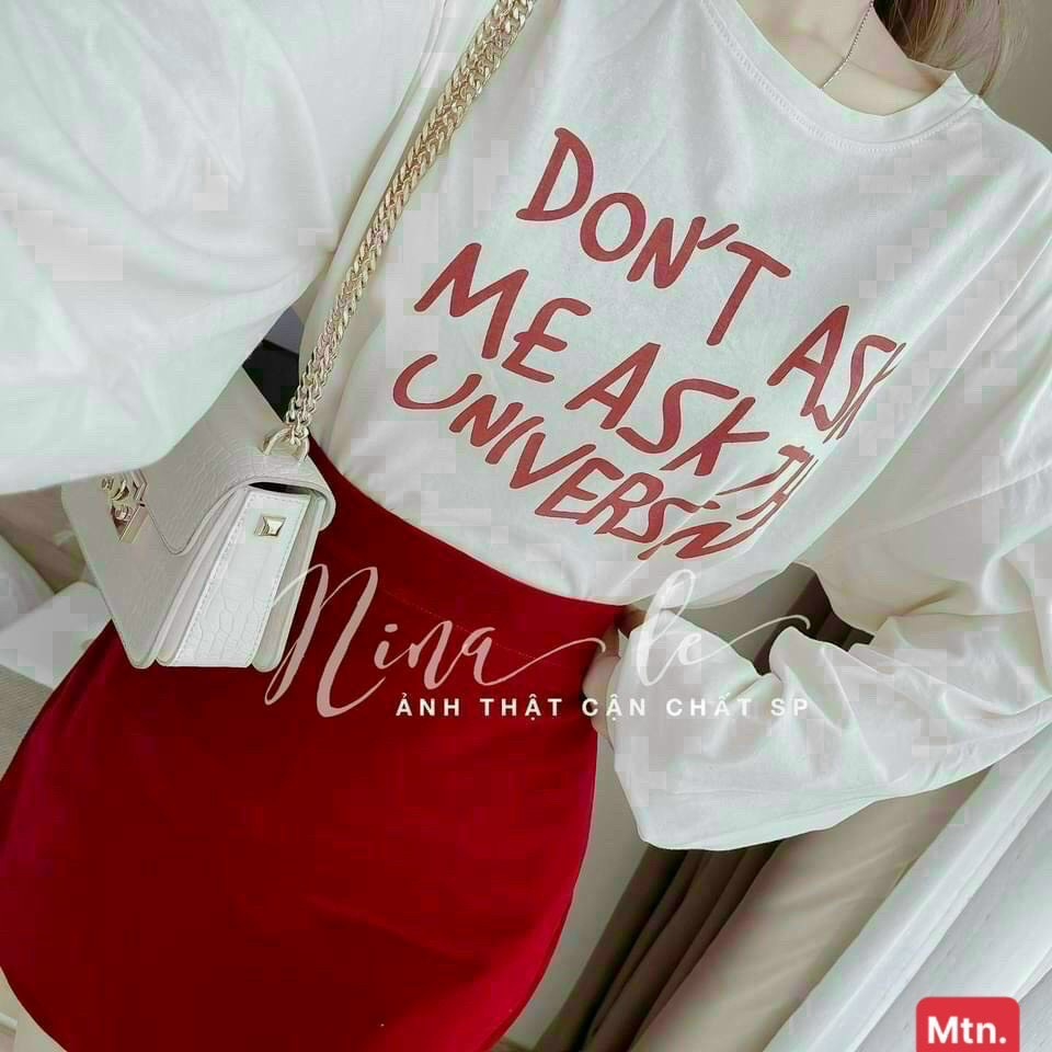 Sét bộ đồ nữ áo cổ tròn tay dài họa tiết in chữ kèm chân váy ( có lót ) tôn dáng siêu xinh phù hơp đi chơi dạo phố