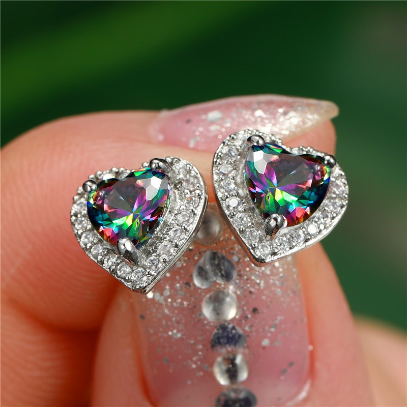 Khuyên Tai Hình Trái Tim Đính Đá Zircon Đơn Giản Dễ Thương Dễ Phối Đồ Cho Nữ
