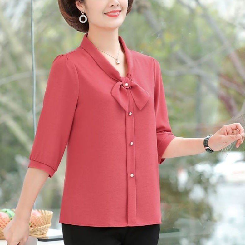 Váy mùa hè cho bà mẹ trung niên mới 2021 Các bà mẹ trung niên mới mặc áo sơ mi có tay bảy điểm vào mùa hè Áo sơ mi phụ n