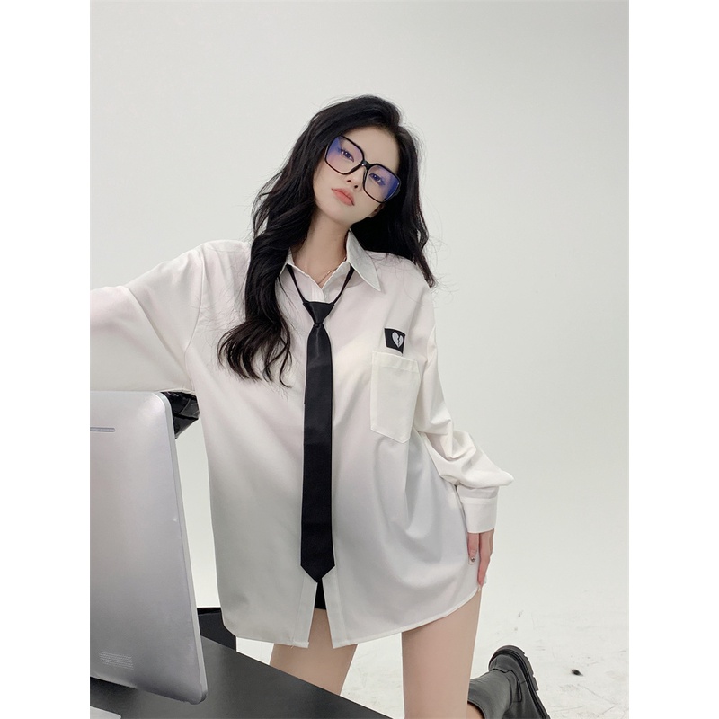 Cocory vn Áo Sơ Mi Tay Dài Dáng Rộng In Họa Tiết Trái Tim Xinh Xắn Thời Trang Mùa Thu Cho Nữ