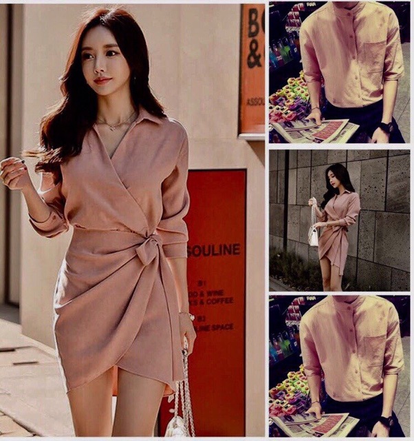 Set sơ mi nam + váy nữ