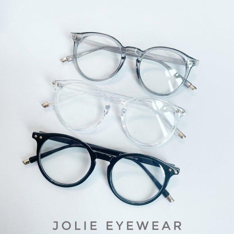 Kính Giả Cận, Gọng Kính Cận Nam Nữ Mắt Tròn Classic Viền Dày Dẻo Han Quoc JOLIE EYEWEAR 3375 chống ánh sáng xanh, UV400