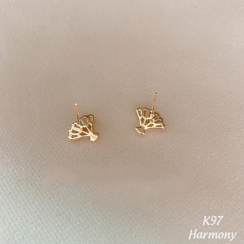 Khuyên tai nữ bạc hình quạt đính đá 2 màu bạch kim và vàng cực sang | HARMONY ACCESSORIES K97