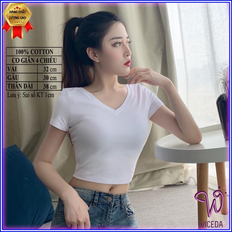 Áo croptop cổ tim wiceda,áo kiểu crt tay ngắn chất liệu thun gân cao cấp mềm mịn co giãn 2 màu đen trắng CT250