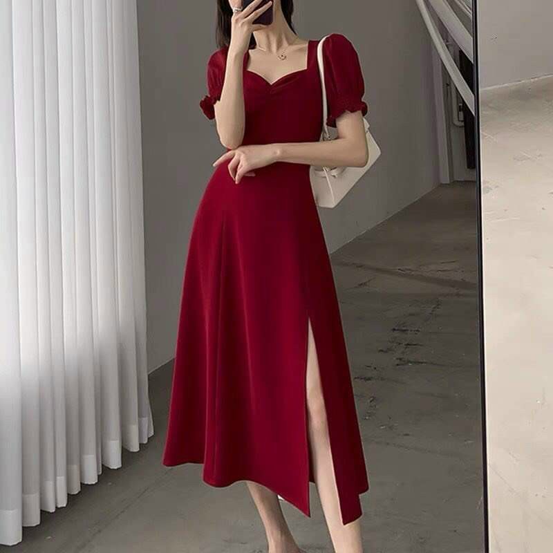 Đầm váy nữ xòe xẻ tà sang chảnh với 3 màu tôn da, tôn dáng dành cho các tình yêu đi chơi, đi làm hoặc dạo phố