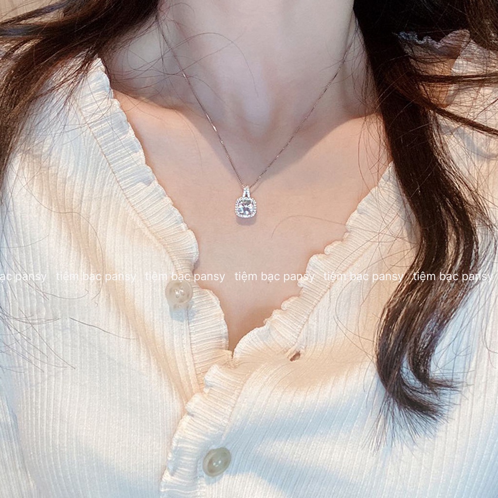 Dây chuyền bạc nữ PANSY mặt vuông đính đá sang trọng - Vòng cổ bạc ta cao cấp